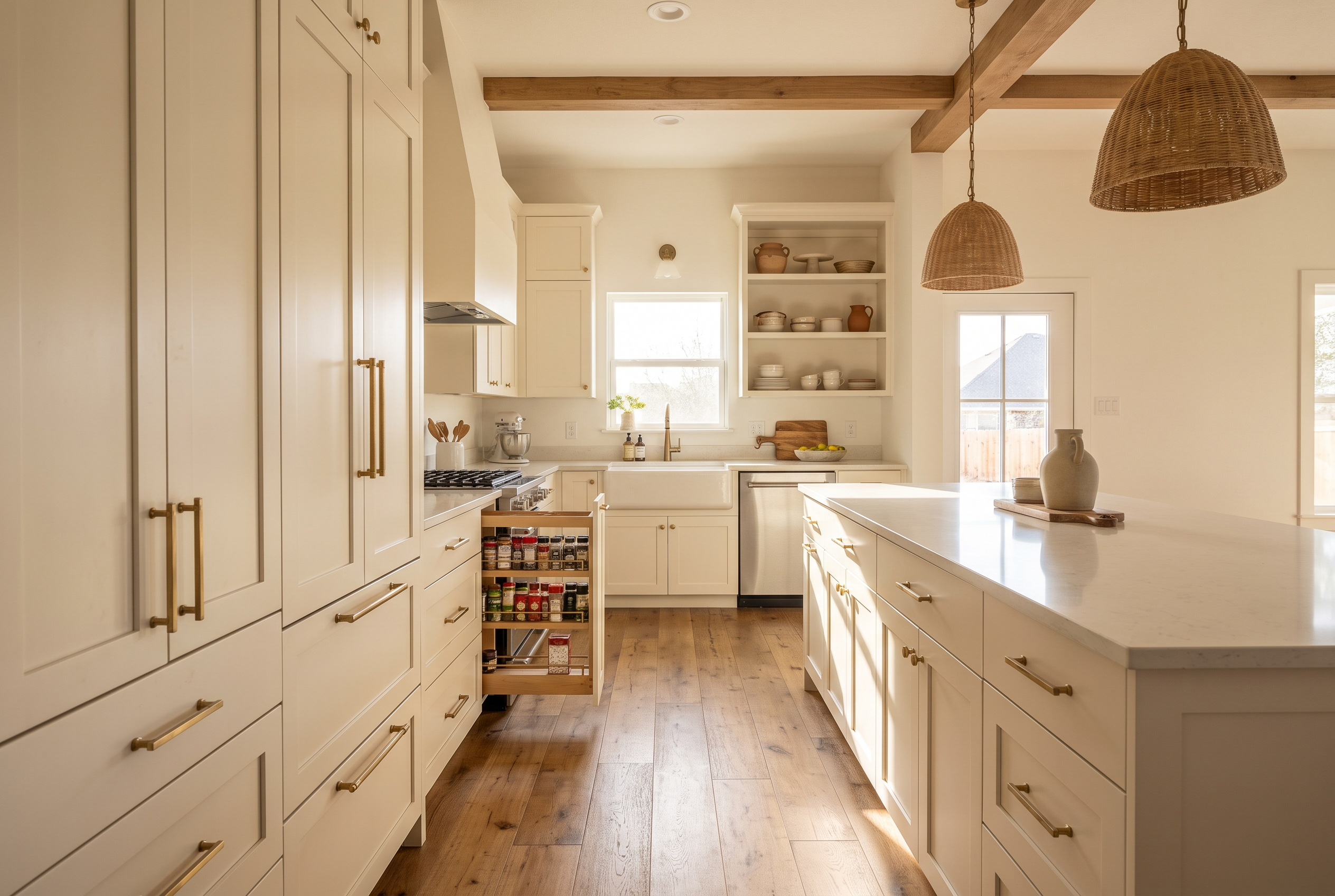 Compact galley kitchen remodeled with full-height cabinets, quartz counters, and smart storage